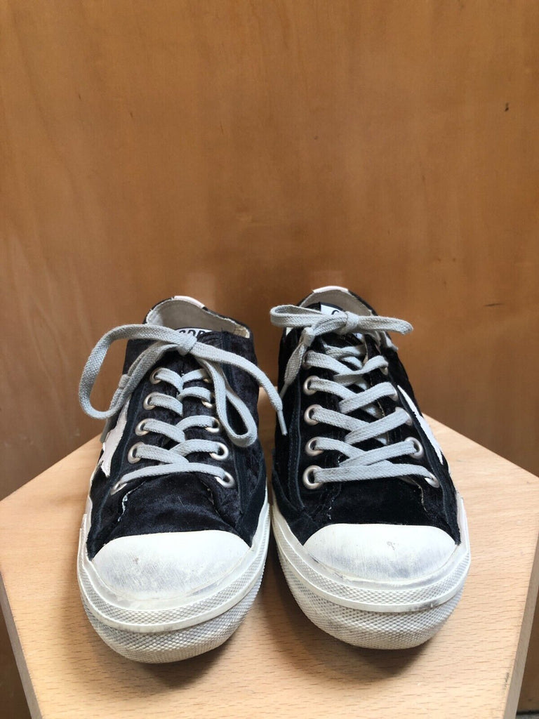 GOLDEN GOOSE V Star 2 Velvet Black White Low Top Womens Sneakers 40/10/9.5