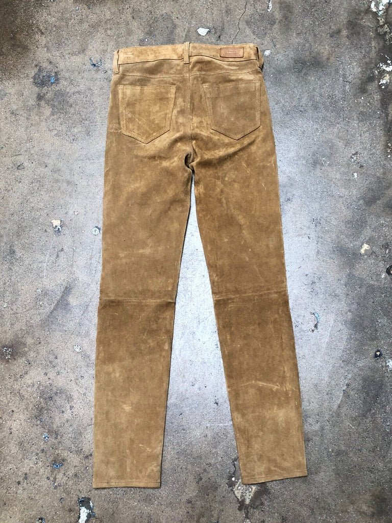 RALPH LAUREN NWT $1,300 Polo Khaki Tan Suede Leather Stretch Skinny Pant Jeans 0