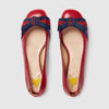 GUCCI Red Leather Grosgrain Web Stripe Bow Round Toe Ballet Flat Shot 39.5/9.5