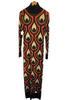 PACO RABANNE Black Brown Orange Knit Turtleneck Long Sleeve Midi Maxi Dress XS