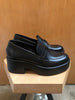 CHANEL $1350 Black Platform Calfskin Leather CC Oxford Penny Loafer Shoe 37.5