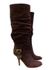 CHRISTIAN DIOR Burgundy Slouch Suede Leather Buckle Heel Calf Knee High Boot 36