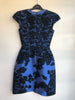 ERDEM	Blue Black Lace Embroidered Floral Print Cap Sleeve Knee Length Dress ~S