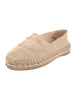 PRADA	Beige Canvas Trim Round Toe Logo Straw Raffia Platform Flat Espadrille 36