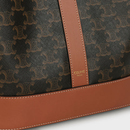 CELINE Brown Monogram Triomphe Print Canvas Medium Bucket Shoulder Bag Purse