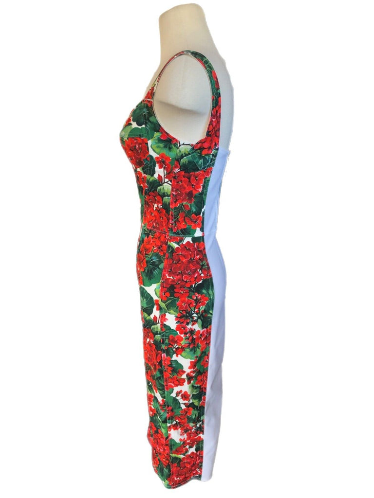 DOLCE & GABBANA D&G Portofino Red Flower Print Bustier Bodycon Knee Dress 40/4/2