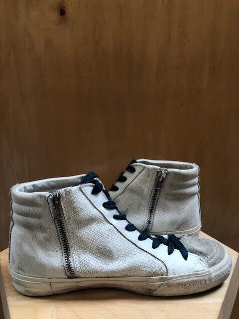 GOLDEN GOOSE Slide White Snakeskin Silver Glitter Star High Top Sneaker Shoe 37