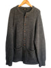 CHIMALA 	Dark Grey Knit Long Sleeve Crew Neck Button Up Wool Cardigan Sweater L