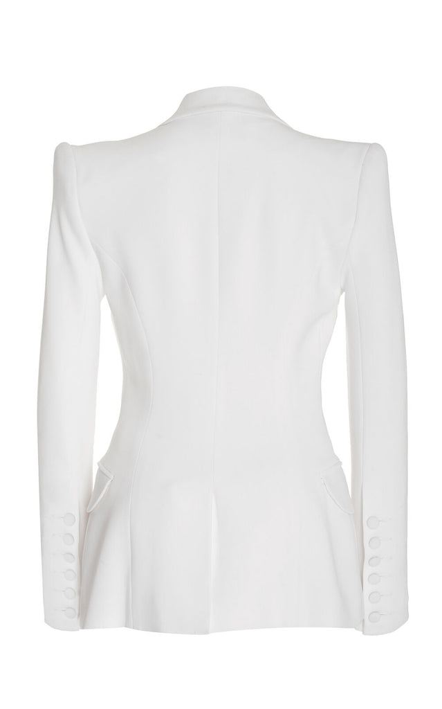 SERGIO HUDSON $1,100 White Crepe Tuxedo Strong Shoulder Single Breasted Blazer 0