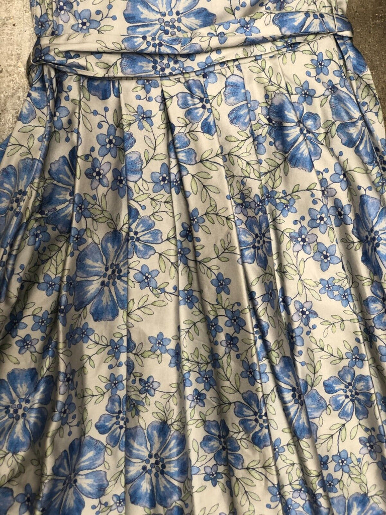 LUISA BECCARIA  Blue Floral V Neck Short Sleeve Belt Cotton Midi Dress 38/2/0