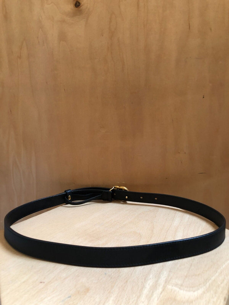 GUCCI	Gucci GG Marmont Logo Black Gold Brass Thin Skinny Press Stud Belt 80/32