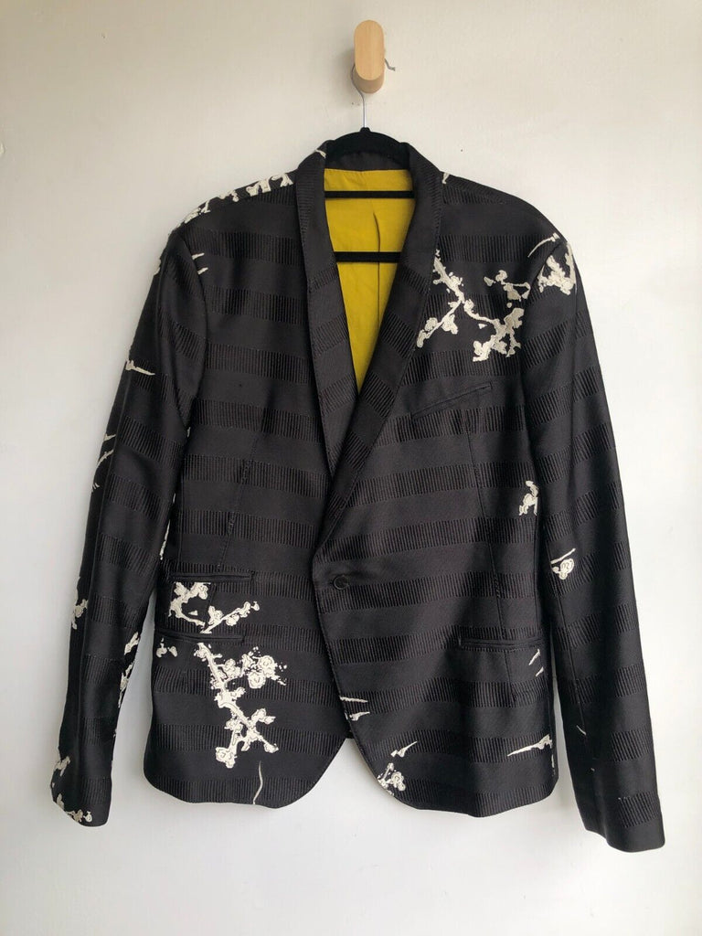 HAIDER ACKERMAN Men's Leontis Silk Black Jacquard Floral Print Jacket Blazer 54