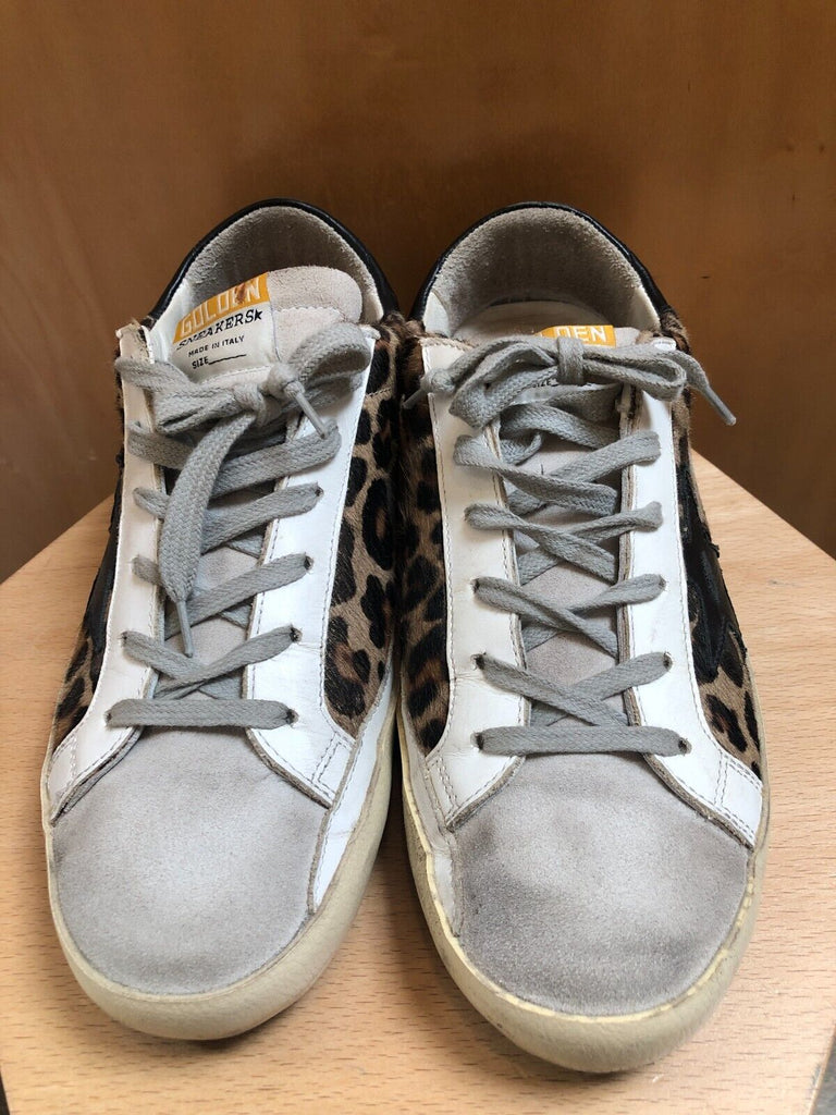 GOLDEN GOOSE Seastar Superstar Leopard Print Calf Pony Hair Leather Sneaker 40