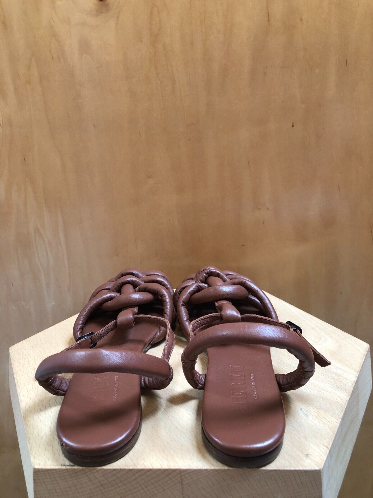 HEREU Cabersa Brown Woven Slingback Fisherman Ssense Leather Flat Sandal Shoe 41