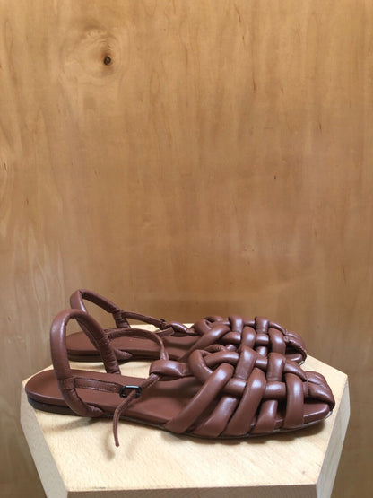 HEREU Cabersa Brown Woven Slingback Fisherman Ssense Leather Flat Sandal Shoe 41