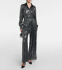 DOLCE & GABBANA Silver Sequin High Rise Wide Leg Silk Trouser Dress Pants 42/6