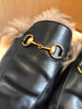 GUCCI	Men's Princetown Black Leather Horsebit Fur Slide Loafers 8/8.5