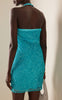 DIOTIMA NWT $1,400 Queen Aqua Blue Sequin Net Low Back Halter Mini Dress 2/4