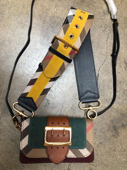 BURBERRY The Small House Nova Check Buckle Sea Green Leather Shoulder Bag Purse