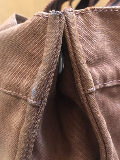 HERMES Fourre Tout Mm Camel Brown Blue Stripe Canvas Tote Shoulder Bag Purse