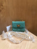 SALVATORE FERRAGAMO Sea Foam Blue Green Suede Leather Gold Chain Mini Bag Purse