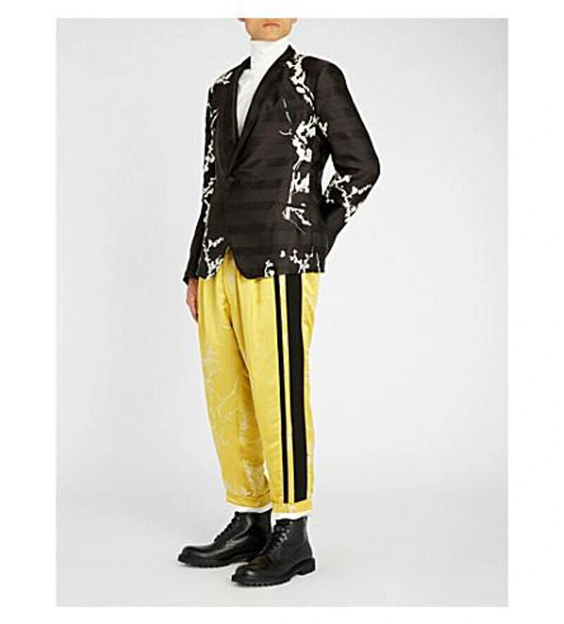 HAIDER ACKERMAN Men's Leontis Silk Black Jacquard Floral Print Jacket Blazer 54