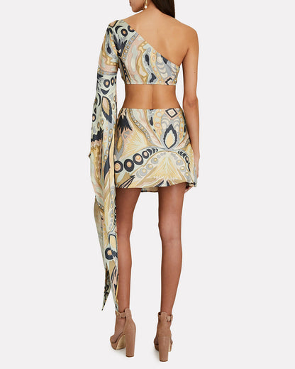 CULT GAIA	$500 Lucy Paisley Multicolor One Shoulder Silk Cut Out Mini Dress XS