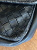 BOTTEGA VENETA Vtg Black Intrecciato Woven Leather Flap Knot Shoulder Bag Purse