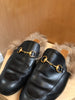 GUCCI	Men's Princetown Black Leather Horsebit Fur Slide Loafers 8/8.5