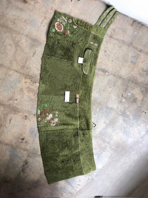 JOHN GALLIANO Vtg 2000s Green Leather Shearling Bead Embroidered Mini Skirt 38/6