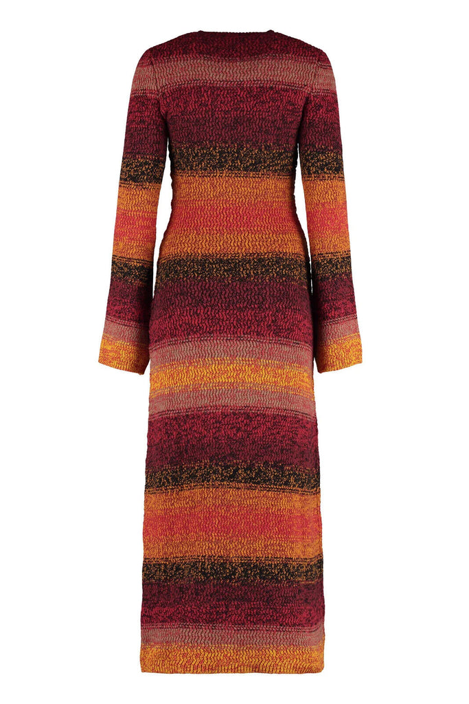 CHLOE Orange Red Orange Sunset Cashmere Stripe Knit Long Sleeve Maxi Dress XS