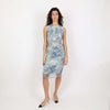 ERDEM Blue Green Abstract Sleeveless Sheer Silk Knee Length Dress UK 10 / US 6