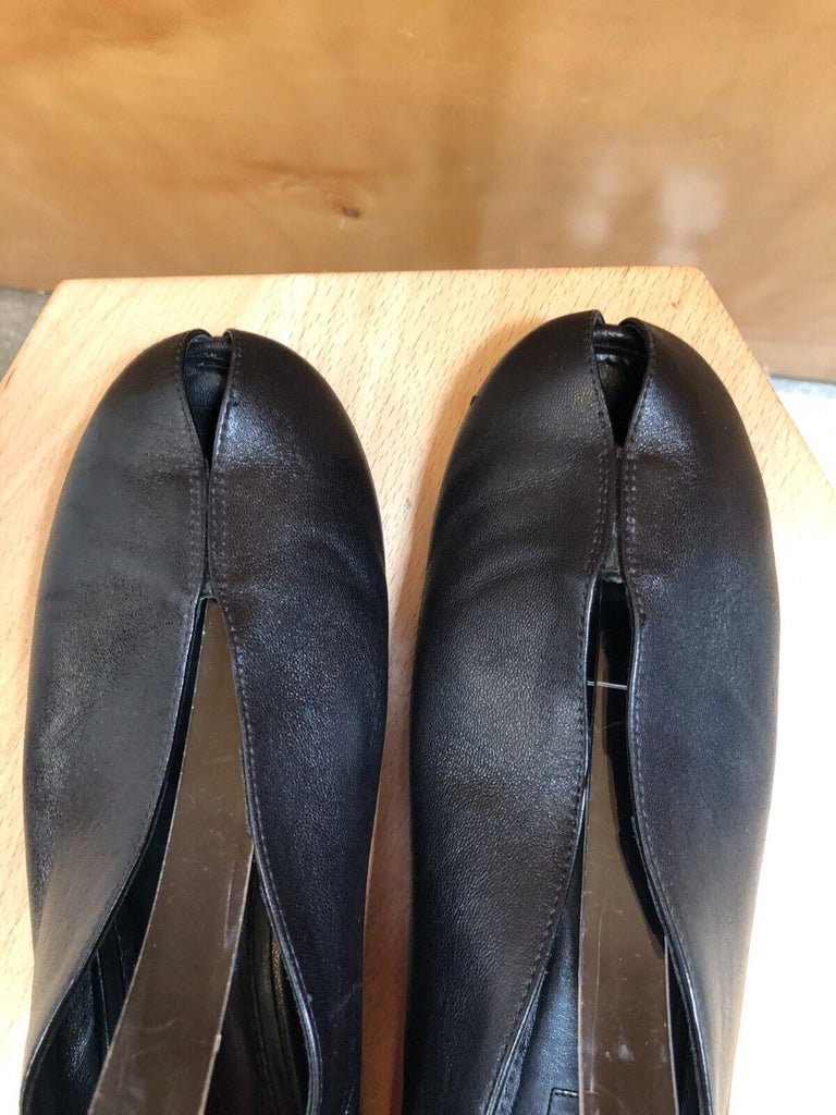 CELINE Phoebe Philo Black Leather Slit Peep Toe Ballet Ballerina Flat Shoes 39.5