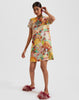 LA DOUBLEJ Mini Swing Holi Yellow Red Multi Abstract Print Silk Twill Dress S