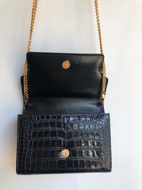 TOM FORD	Whitney Black Crocodile Embossed Leather Chain Mini Crossbody Bag Purse