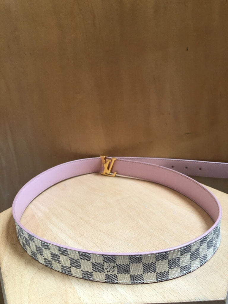 LOUIS VUITTON LV Initiales Pink Damier Azur Plaid Reversible Leather Belt 90/36