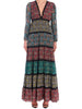 ALICE & OLIVIA Karolina Lace Insert Multicolor Long Sleeve Tiered Maxi Dress 0