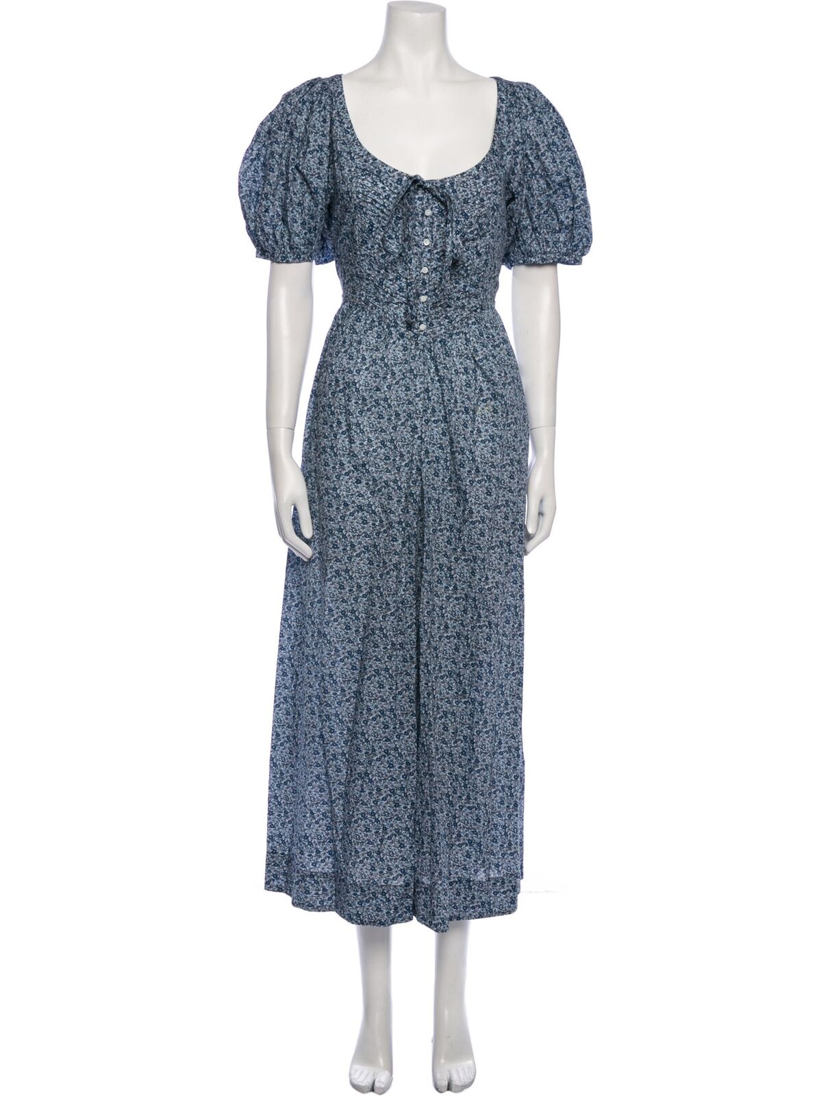 DOEN Monceau Dolores Liberty Blue White Floral Pleated Short Sleeve Maxi Dress