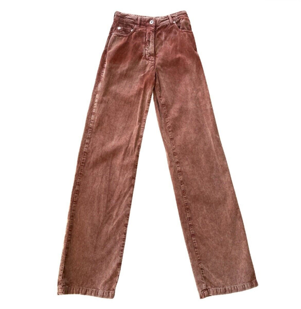 KNWLS $750 Issa Burgundy Brown Red Corduroy Straight Leg Jean Pant UK 6 / US 0/2