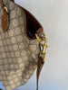 GUCCI Blind For Love GG Supreme Brown Leather Flower Embroidered Tote Bag Purse