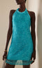 DIOTIMA NWT $1,400 Queen Aqua Blue Sequin Net Low Back Halter Mini Dress 2/4