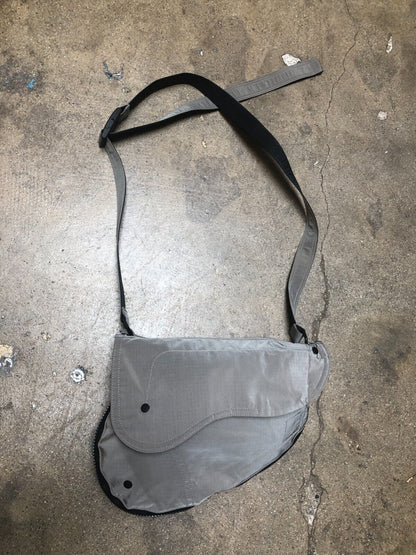 CHRISTIAN DIOR Mens Silver Grey Shiny Button Snap Jacket Packable Saddle Bag