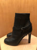 CHANEL Black Calfskin Leather Buckle Stiletto High Heel Biker Moto Ankle Boot 35