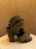 SAINT LAURENT Brown Oak Suede Leather Strappy Crossover Ankle Sandal Heels 35.5