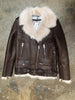 NOUR HAMMOUR Vivienne Brown Leather Shearling Collar Zip Biker Moto Jacket 34/2