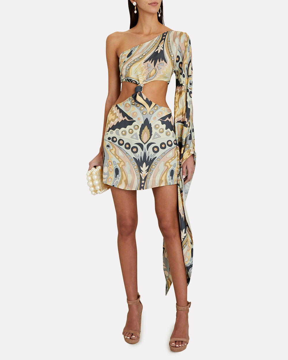 CULT GAIA	$500 Lucy Paisley Multicolor One Shoulder Silk Cut Out Mini Dress XS