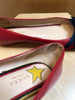 GUCCI Red Leather Grosgrain Web Stripe Bow Round Toe Ballet Flat Shot 39.5/9.5