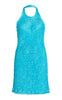 DIOTIMA NWT $1,400 Queen Aqua Blue Sequin Net Low Back Halter Mini Dress 2/4