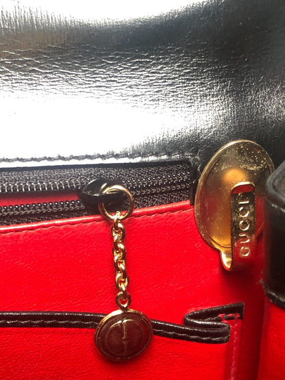 GUCCI Vintage Black Leather Lady Lock 2 Way Gold Hardware Handle Bag