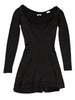 ALAIA Vtg 90s Black Low Scoop Neck Long Sleeve Wool Rayon Blend Mini Dress XS